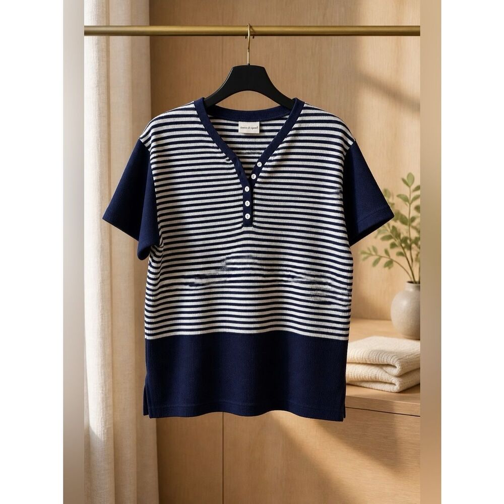 Navy Striped Ladies Top Size Large